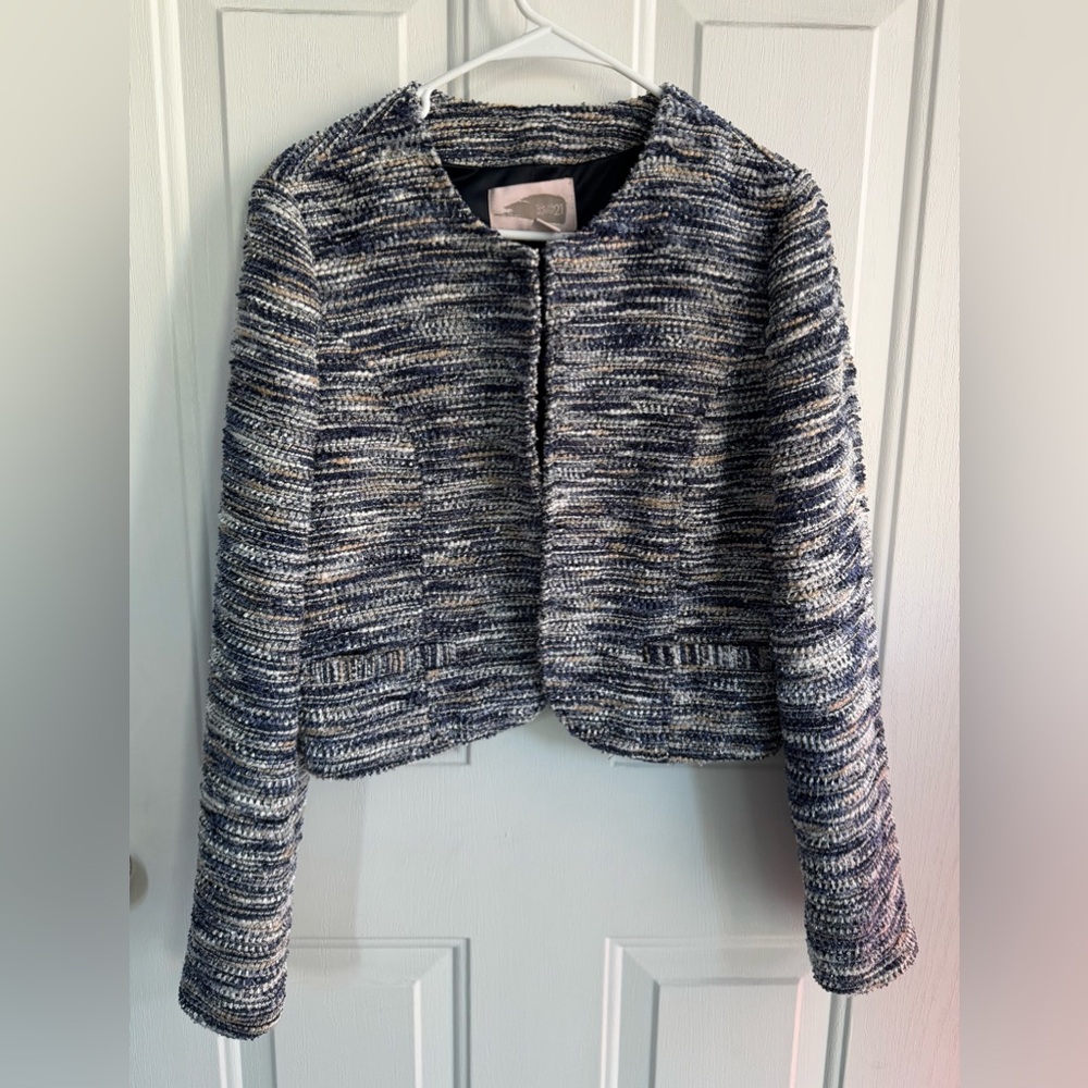 LOVE21 Tweed Bouclé Blazer Jacket Navy Beige SIZE LARGE